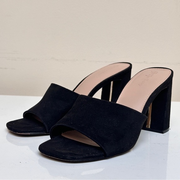 The Drop Black Microsuede Pattie High Block-Heeled Mule Sandal Size 8.5 - Picture 1 of 14